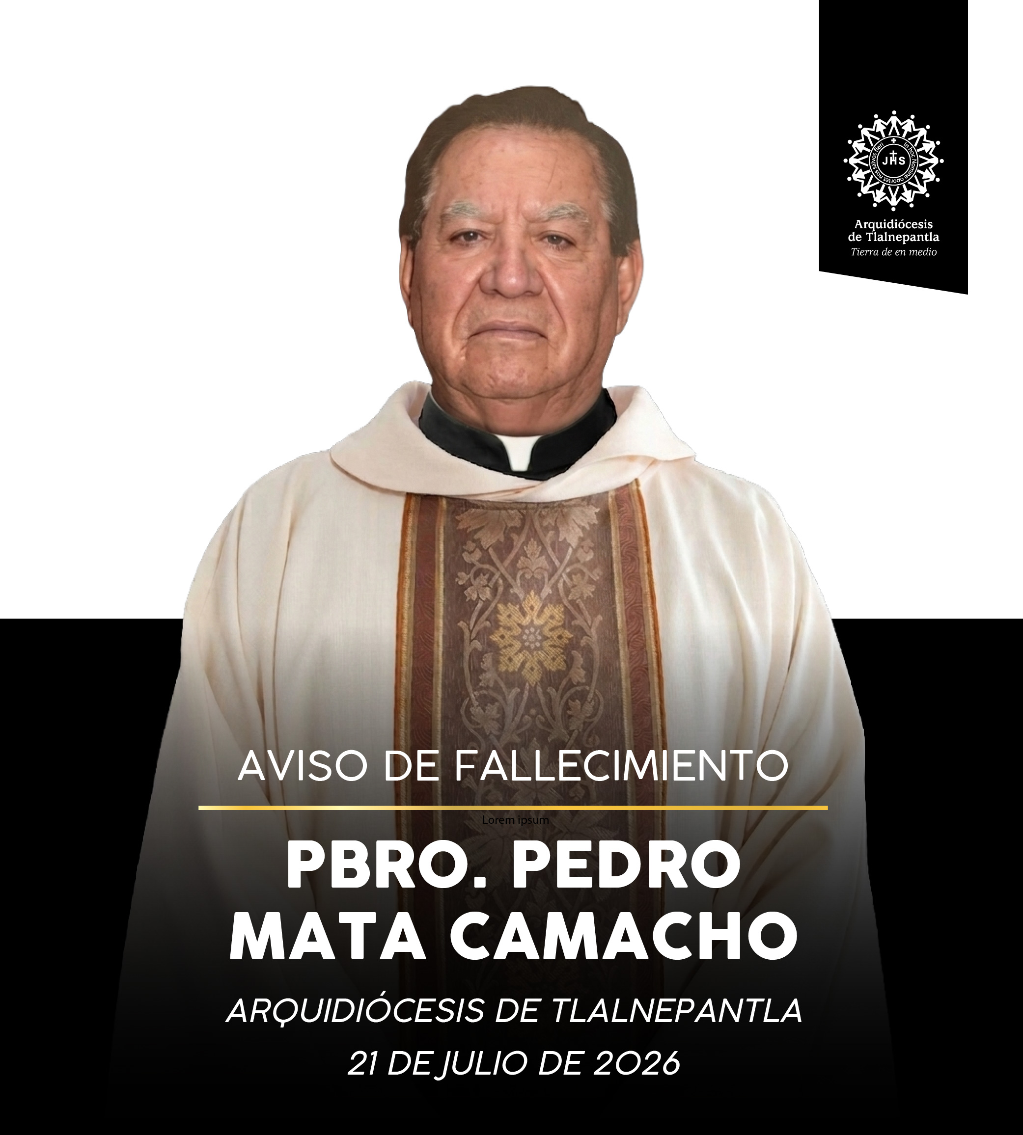 AVISO DE FALLECIMIENTO DEL PBRO. PEDRO MATA CAMACHO
